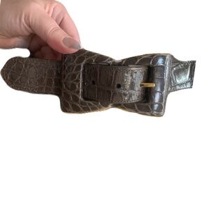Oscar de la Renta Womems XL Taupe Brown Alligator Hand Wrapped Buckle Bow Belt